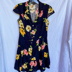Black Button Down Flower Mini Dress